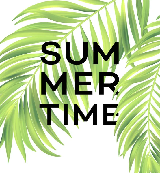 Cartaz de verão com folha de palmeira tropical. Ilustração vetorial — Vetor de Stock