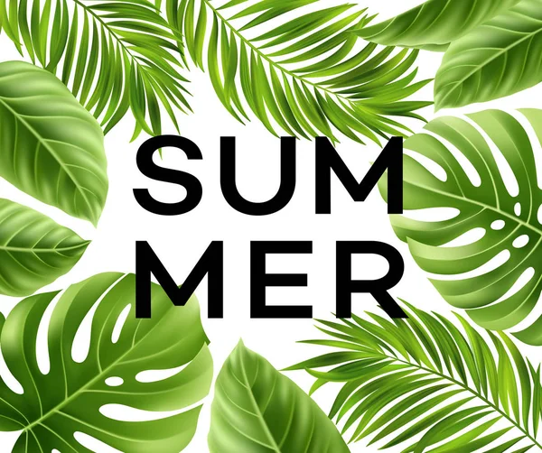 Sommerposter mit tropischem Palmenblatt. Vektorillustration — Stockvektor