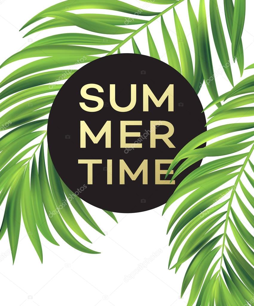 Summer poster with tropical palm leaf . Vector illustration