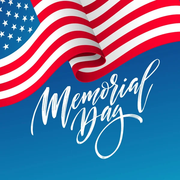 Happy Memorial Day card. National american holiday. Festive poster or banner with hand lettering. Vector illustration — Stock Vector