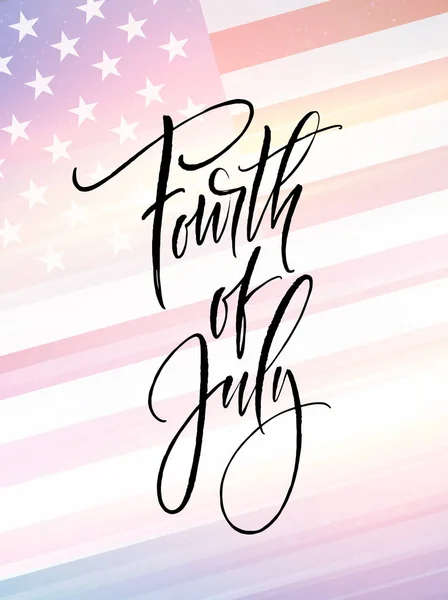 4η Ιουλίου γιορτή banner, σχεδιασμού ευχετήρια κάρτα. Ευτυχισμένη ημέρα της ανεξαρτησίας των Ηνωμένων Πολιτειών της Αμερικής το χέρι γράμματα. ΗΠΑ ελευθερία φόντο. Εικονογράφηση διάνυσμα — Διανυσματικό Αρχείο