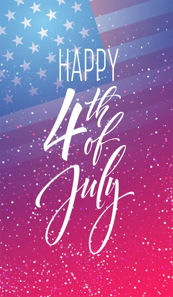 4η Ιουλίου γιορτή banner, σχεδιασμού ευχετήρια κάρτα. Ευτυχισμένη ημέρα της ανεξαρτησίας των Ηνωμένων Πολιτειών της Αμερικής το χέρι γράμματα. ΗΠΑ ελευθερία φόντο. Εικονογράφηση διάνυσμα — Διανυσματικό Αρχείο