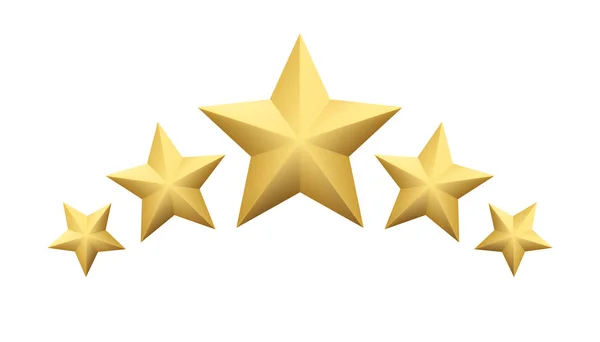 Conjunto de estrela dourada metálica realista isolada sobre fundo branco. Ilustração vetorial —  Vetores de Stock