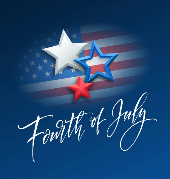 Banner de celebração de 4 de julho, design de cartão de saudação. Feliz dia da independência dos Estados Unidos da América lettering mão. EUA fundo liberdade. Ilustração vetorial —  Vetores de Stock