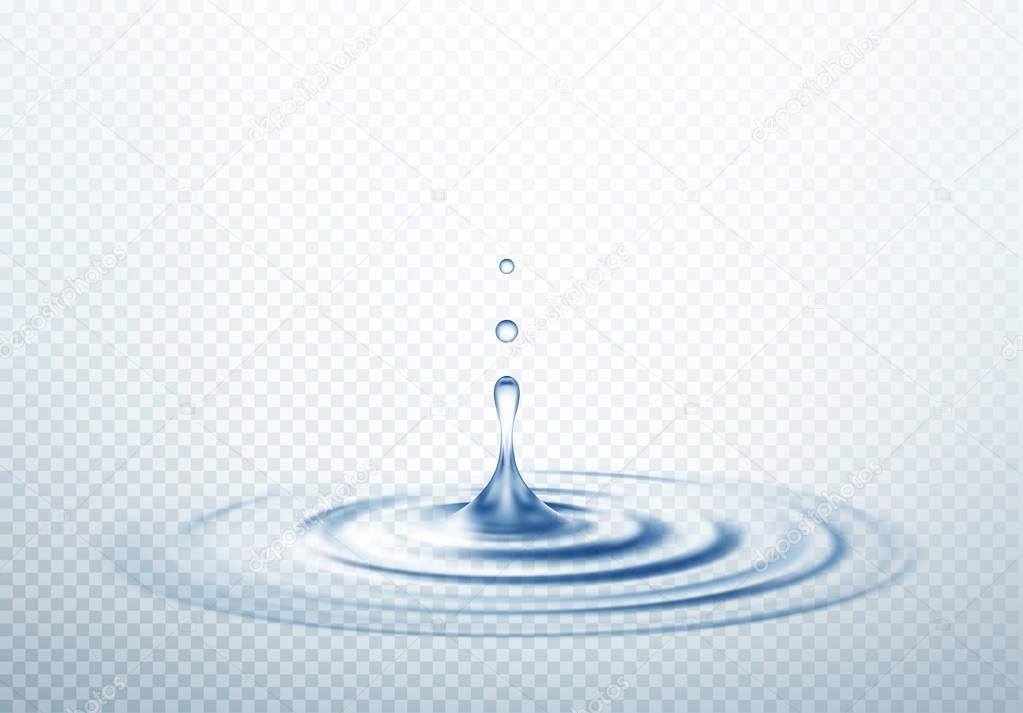 Realistic Transparent Drop and Circle Ripples isolated background. Vector illustration
