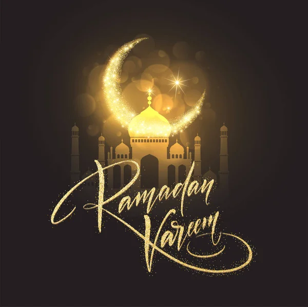 Carte de voeux avec texte créatif Ramadan Kareem faite de paillettes dorées. Illustration vectorielle — Image vectorielle