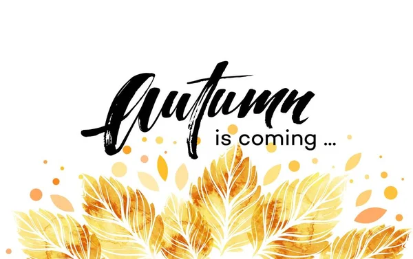 Watercolor painted autumn leaves banner. Fall background design. Vector illustration — Stock Vector