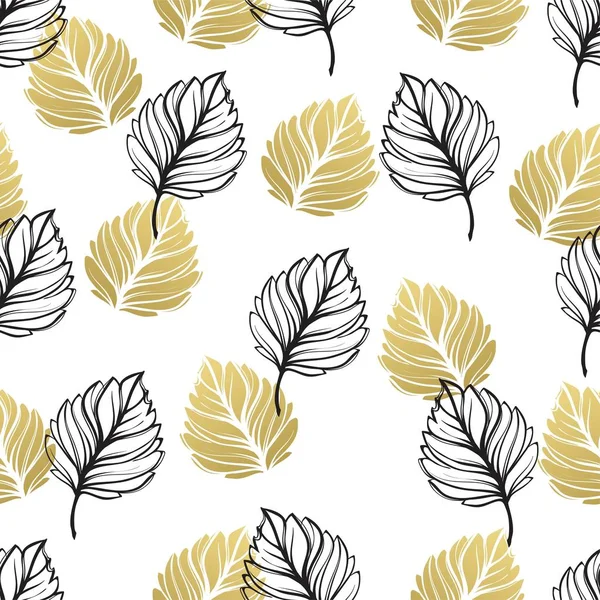 Gold Herbst floralen Hintergrund. glitter texturiertes nahtloses Muster mit goldenem und schwarzem Blatt im Herbst. Vektorillustration — Stockvektor