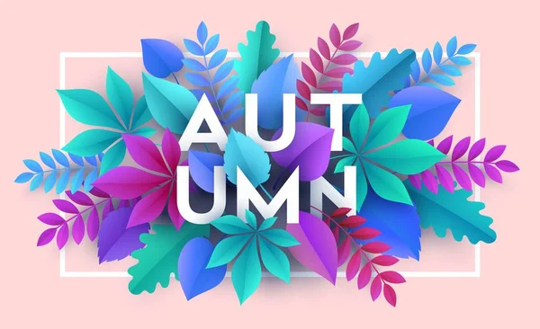 Herbst Banner Hintergrund mit Papier fallen Blätter. Vektorillustration — Stockvektor