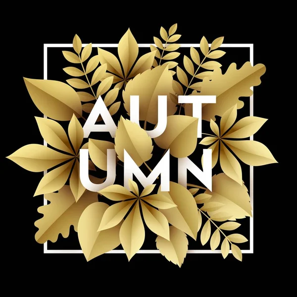 Achtergrondontwerp met gouden papier knippen herfstbladeren vallen. Vectorillustratie — Stockvector