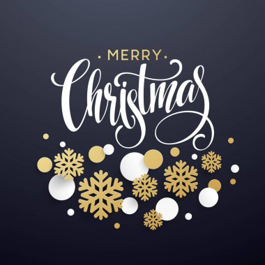 Noel arka plan siyah altın ve beyaz kağıt kar taneleri ile. Kartpostal, kitapçık, broşür, poster için şablon. Vektör çizim Eps10