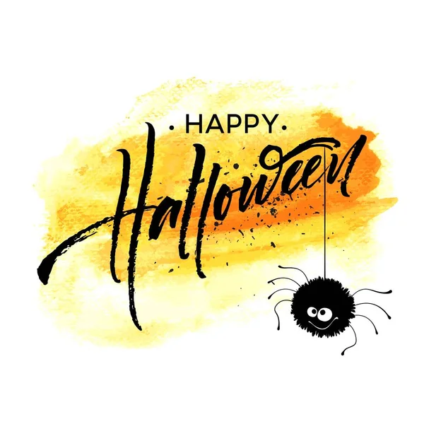 Feliz Halloween con letras. Caligrafía navideña para pancarta, póster, tarjeta de felicitación, invitación a la fiesta. Ilustración vectorial — Archivo Imágenes Vectoriales