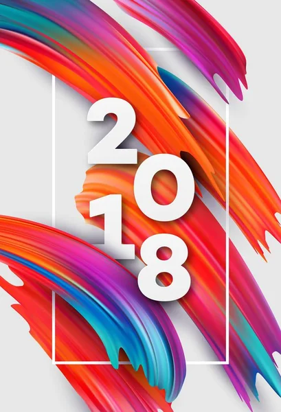 Año Nuevo 2018 en el fondo de un colorido aceite de pincelada o elemento de diseño de pintura acrílica para presentaciones, volantes, folletos, postales y carteles. Ilustración vectorial — Vector de stock