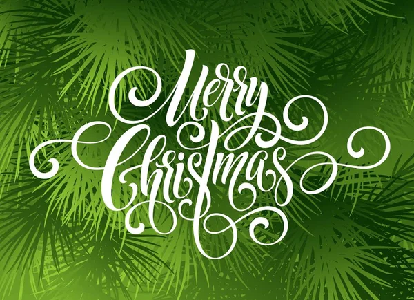 Χαρούμενα Χριστούγεννα χειρογράφου γραφή γράμματα. Χαιρετισμό σε φόντο με ένα χριστουγεννιάτικο δέντρο. Εικονογράφηση διάνυσμα — Διανυσματικό Αρχείο