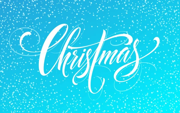 Merry Christmas handschrift script belettering op een fel gekleurde achtergrond. Vectorillustratie — Stockvector