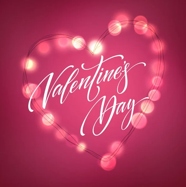Valentin-nap kártya izzó fények szív. Vektoros illusztráció — Stock Vector