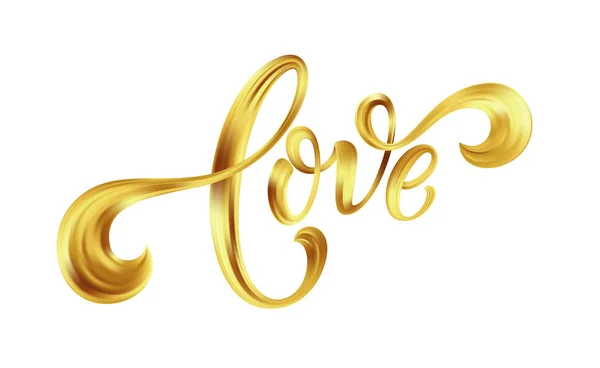 Αγάπη χρυσά γράμματα κείμενο σε φόντο, χέρι ζωγραφισμένα επιστολή, Χρυσή ημέρα του Αγίου Βαλεντίνου χειρόγραφη καλλιγραφία για ευχετήρια κάρτα, πρόσκληση, γάμος, Αποθήκευση της ημερομηνίας. Εικονογράφηση διάνυσμα — Διανυσματικό Αρχείο