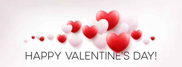 Red Hearts Background with Happy Valentines Day Greetings (en inglés). Ilustración vectorial — Vector de stock
