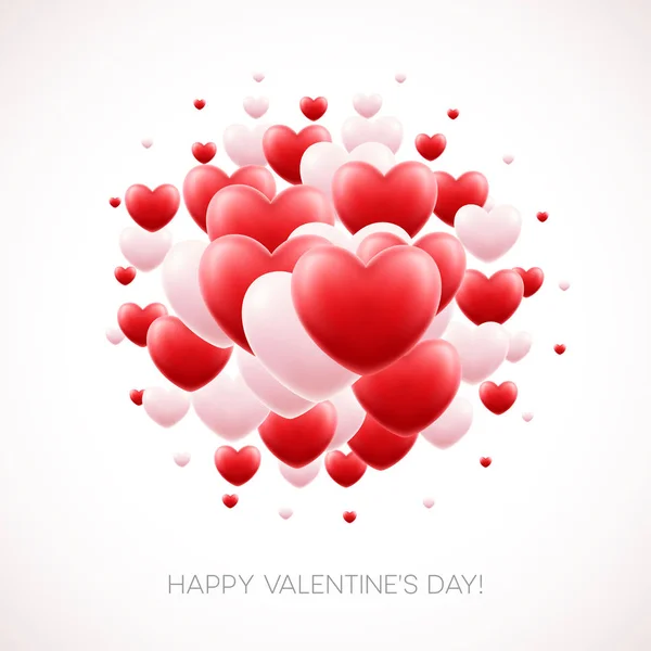Red Hearts Background with Happy Valentines Day Greetings (en inglés). Ilustración vectorial — Archivo Imágenes Vectoriales