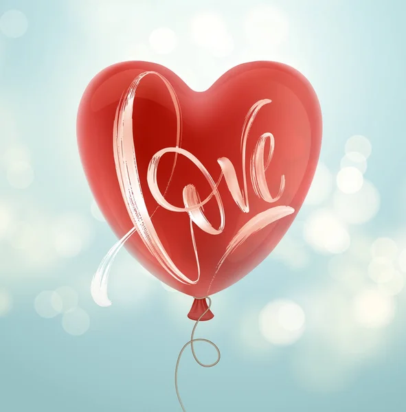 Biglietto di San Valentino con scritta Love e palloncino rosso. Illustrazione vettoriale — Vettoriale Stock
