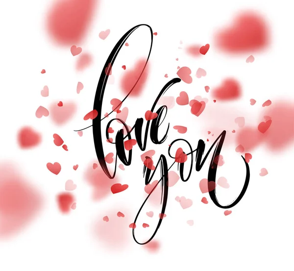 Parola d'amore scritta a mano con cuore rosso. Illustrazione vettoriale — Vettoriale Stock
