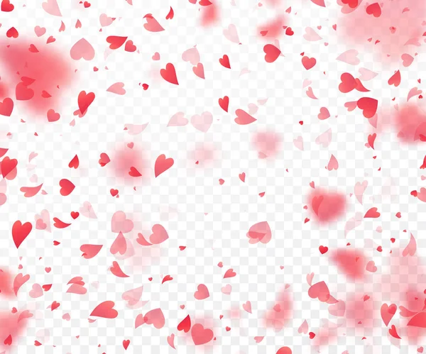 I coriandoli di cuore cadono su sfondo trasparente. Modello di carta di San Valentino. Illustrazione vettoriale — Vettoriale Stock