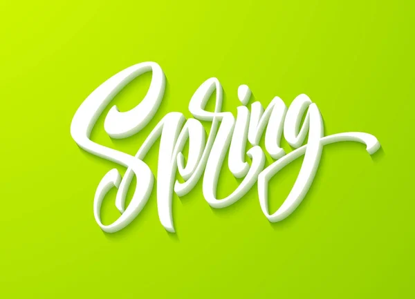 Hello Spring lettering. Hand drawn calligraphy, green background. Vector illustration — Stock Vector