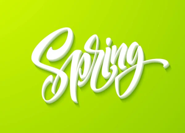 Hola, letras de primavera. Caligrafía dibujada a mano, fondo verde. Ilustración vectorial — Vector de stock