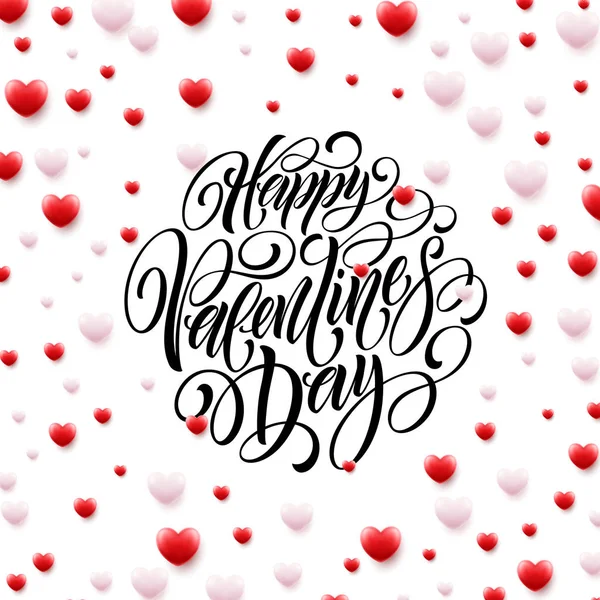 Feliz Dia dos Namorados Caligrafia fundo com corações 3D. Ilustração vetorial — Vetor de Stock