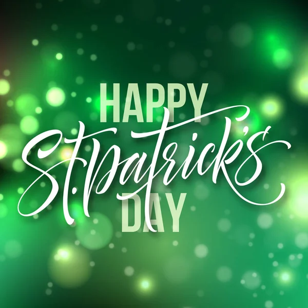 St. Patricks dag kaart groet belettering op groene bokeh achtergrond. Vectorillustratie — Stockvector