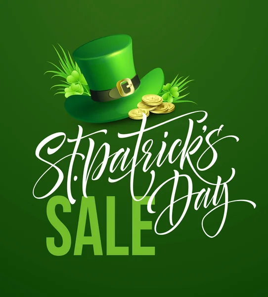 Saint Patricks Day Sale poster (em inglês). Modelo de banner de letras. Ilustração vetorial — Vetor de Stock