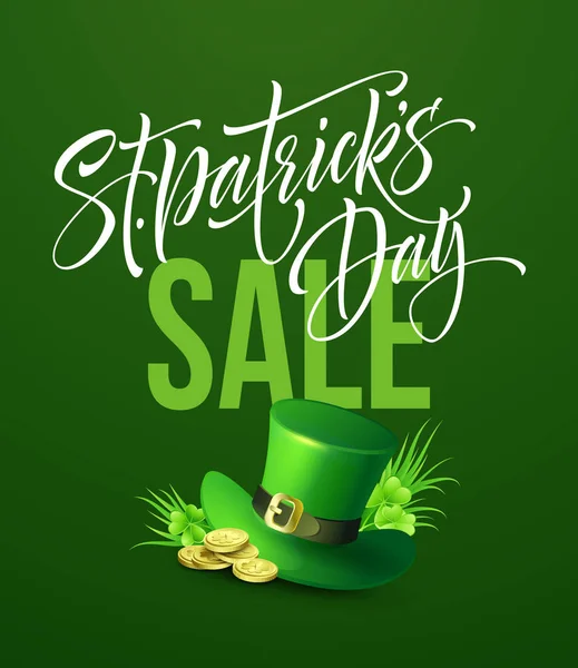 Saint Patricks Day Sale poster (em inglês). Modelo de banner de letras. Ilustração vetorial — Vetor de Stock