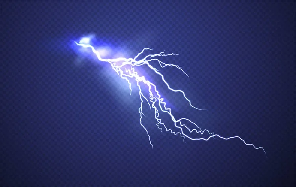 Effet Lightning réaliste isolé sur fond bleu foncé clair. Illustration vectorielle — Image vectorielle