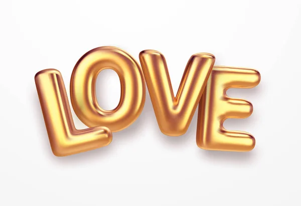 Letras metálicos ouro realista Amor isolado no fundo branco. Ilustração vetorial —  Vetores de Stock