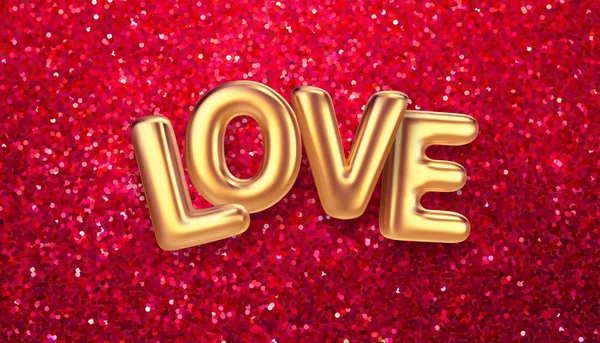 Gouden ballonnen Happy Valentijnsdag belettering op een rode glitter achtergrond. Concept voor Valentijnsdag groeten. Vectorillustratie — Stockvector