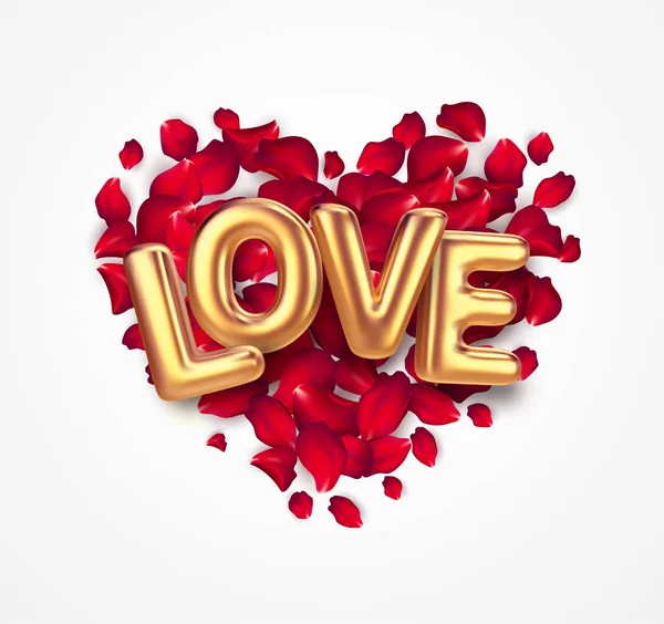 Feliz día de San Valentín caligrafía letras sobre un fondo de rosa pétalos de corazón. Fondo del día de San Valentín. Ilustración vectorial — Vector de stock
