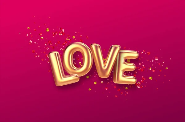 Balloons inscription Love on the background of the color gold glitter confetti. Vector illustration — 스톡 벡터