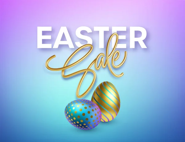 Modern trendi Golden metál fényes tipográfia Boldog Húsvétot a húsvéti tojások hátterében. 3D reális betűk a design szórólapok, szórólapok, poszterek és kártyák. Vektorillusztráció — Stock Vector