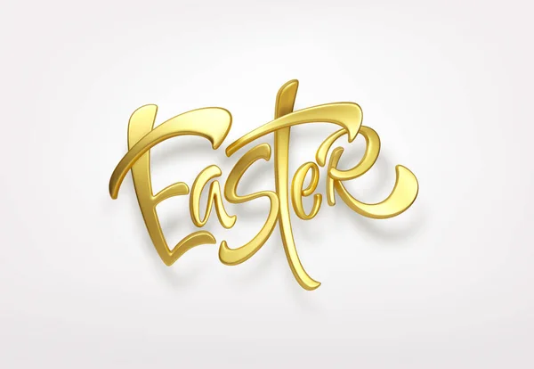 Golden metallisch glänzende Typografie frohe Ostern. 3D-realistische Schriftzüge für die Gestaltung von Flyern, Broschüren, Flugblättern, Postern und Karten — Stockvektor