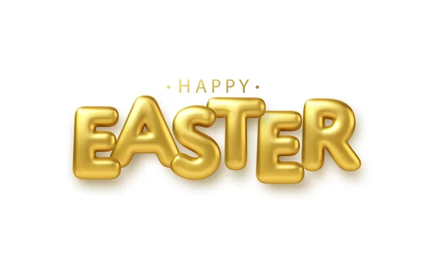Golden metallic shiny typography Happy Easter. 3D realistic lettering for the design of flyers, brochures, leaflets, posters and cards — Stock Vector