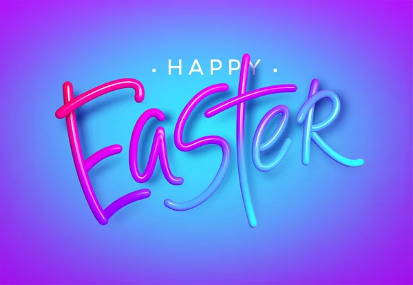 3D realistic rainbow holiday Happy Easter lettering background . Vector illustration — Stock Vector