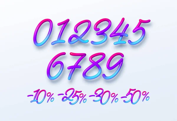 Rainbow Vendita numeri di lettere in stile 3d. Numeri con effetto liquido di un gradiente a colori in stile volumetrico. Numeri isolati su sfondo bianco. Illustrazione vettoriale — Vettoriale Stock