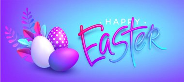 Easter background. Bright stylish 3D foliage in the style of webdesign neomorphism. Template for advertising banner, flyer, flyer, poster, web page. Vector illustration