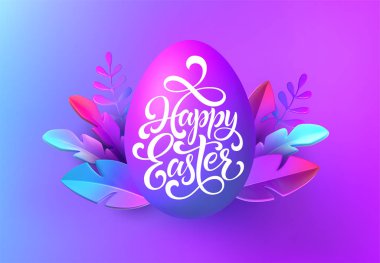 Easter background. Bright stylish 3D foliage in the style of webdesign neomorphism. Template for advertising banner, flyer, flyer, poster, web page. Vector illustration