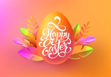 Easter background. Bright stylish 3D foliage in the style of webdesign neomorphism. Template for advertising banner, flyer, flyer, poster, web page. Vector illustration