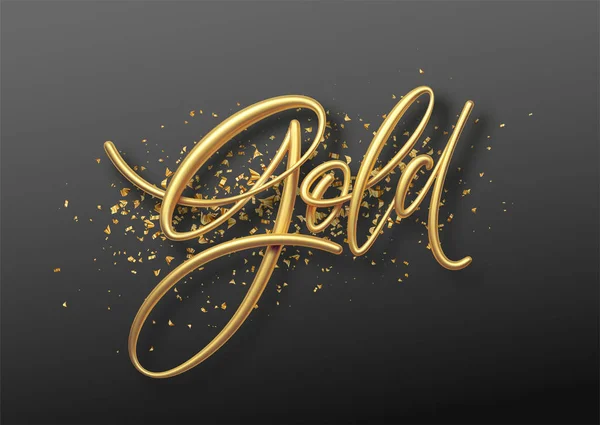 Word Gold 3d caligrafía ilustración realista aislado sobre fondo negro. Ilustración vectorial — Vector de stock