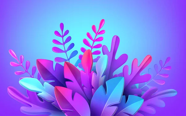 Bright stylish 3D foliage in the style of webdesign neomorphism. Template for advertising banner, flyer, flyer, poster, web page. Vector illustration — Stok Vektör