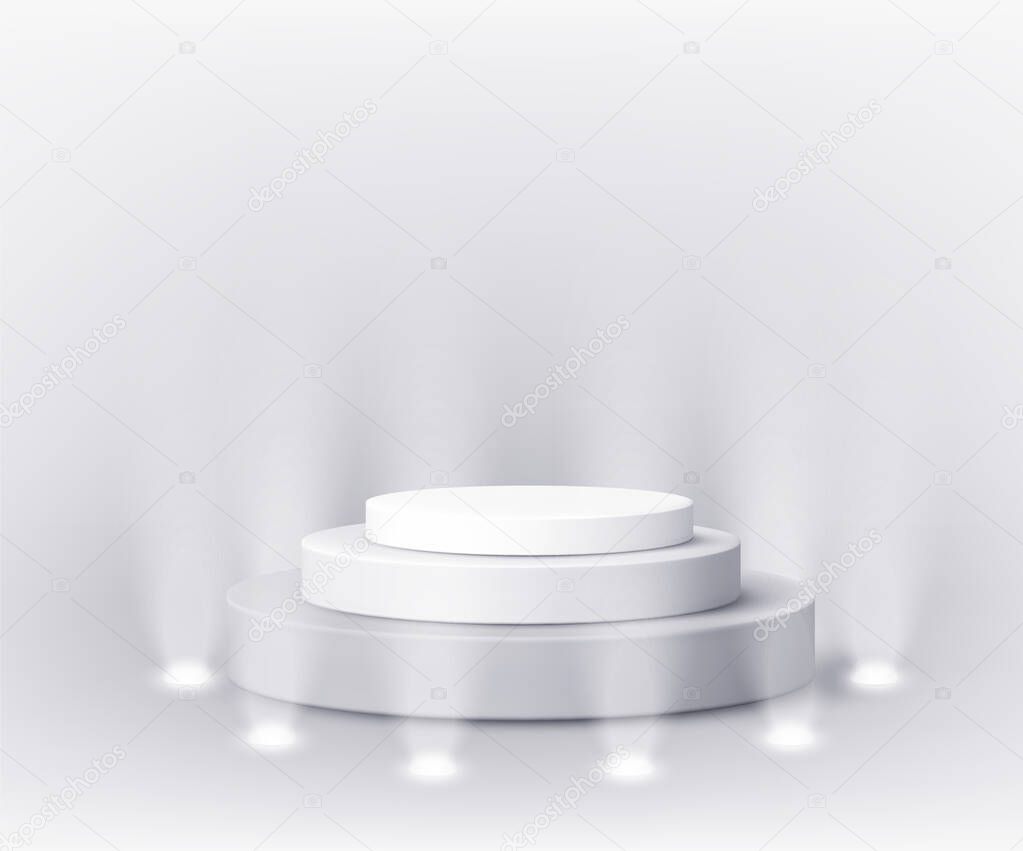 Round empty podium. Award ceremony concept. Stage backdrop. Vector illustration