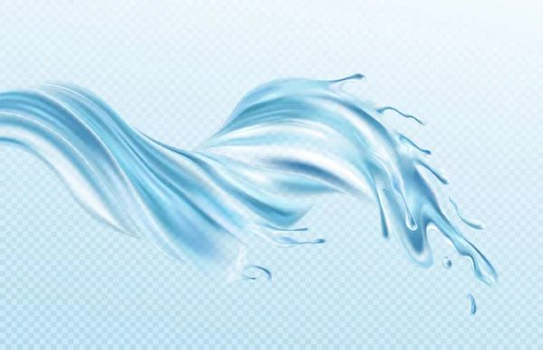 El chorro de agua salpica ilustración realista aislada sobre fondo azul transparente. El verdadero efecto de la transparencia. Ilustración vectorial — Vector de stock