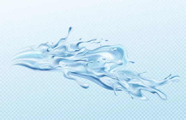 Flux d'eau éclaboussures illustration réaliste isolé sur fond bleu transparent. L'effet réel de la transparence. Illustration vectorielle — Image vectorielle